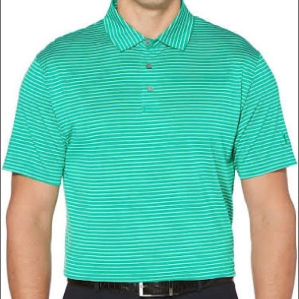 PGA Tour Polo Golf Shirt Green White Stripes Sz XL